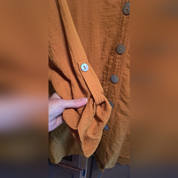 Ladies John Mark Button Front Tab Sleeve Tunic Top Collar LRG Loggin Look Rayon - Picture 4 of 11